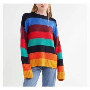 UO Bobby Boyfriend Rainbow Striped Crew-Neck Sweater, Size M